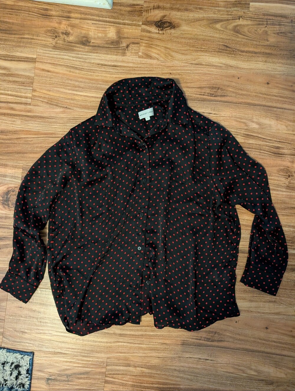 Whimsy + Row Black Button-Down Shirt with Red Polka Dots
